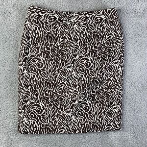 Ann Taylor Loft Womans Cotton Silk Pencil Skirt Brown White  Sz 6 Zip Closure